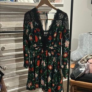 Floral Lace Trim Dress